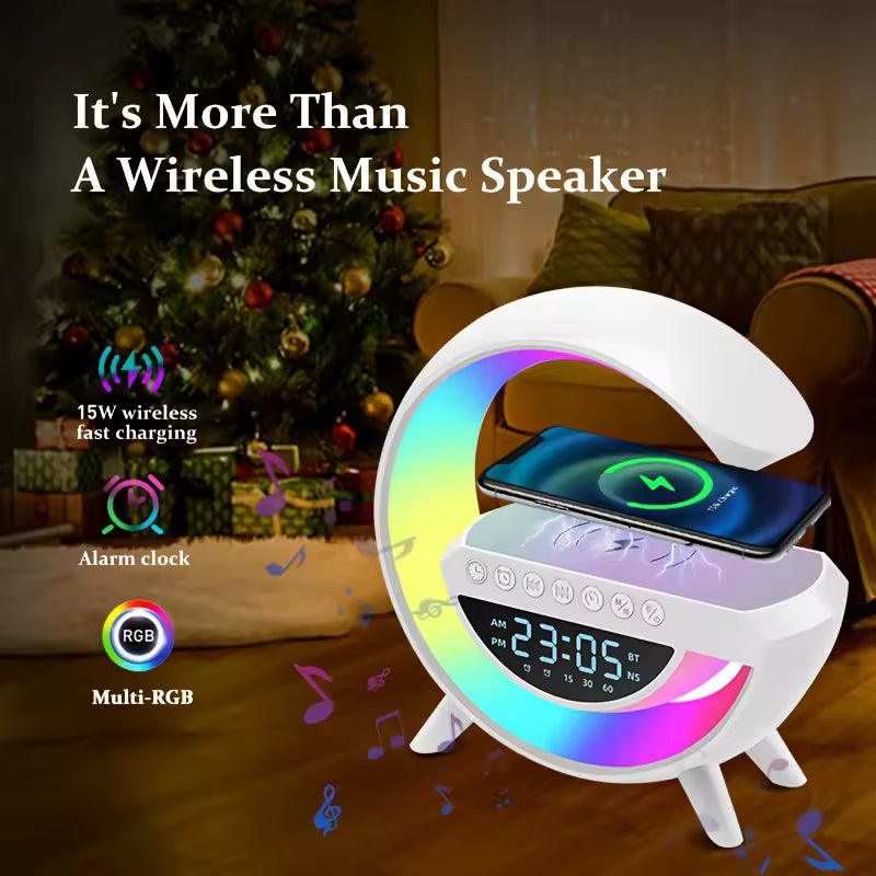 1PC MultifunzionaleLuce notturna RGB colorata anche un altoparlante anche un caricatore wireless anche un sveglia per il regalo di Natale